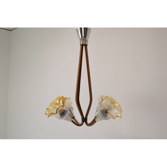 Image 1 of Vintage wood and metal chandelier, Czechoslovakia 1960