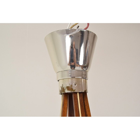 Image 1 of Vintage wood and metal chandelier, Czechoslovakia 1960