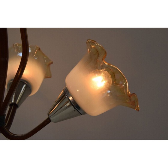 Image 1 of Vintage wood and metal chandelier, Czechoslovakia 1960