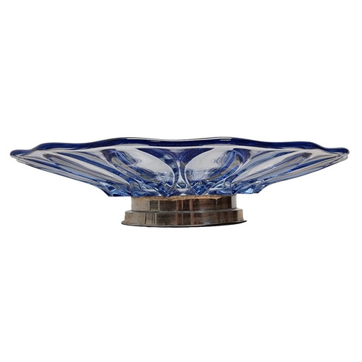 French Blue Art Deco Bowl On Metal Base