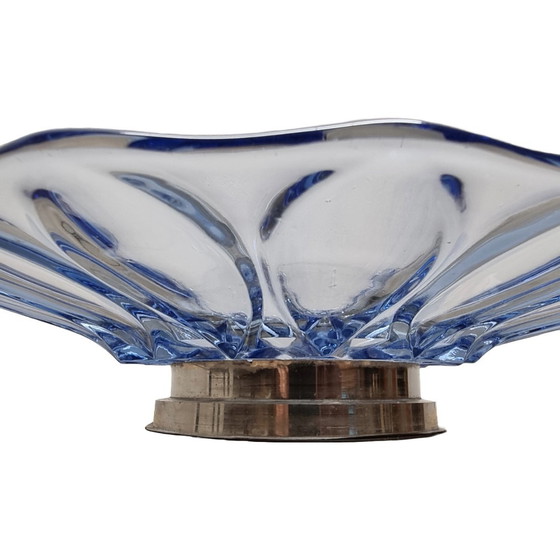 Image 1 of French Blue Art Deco Bowl On Metal Base