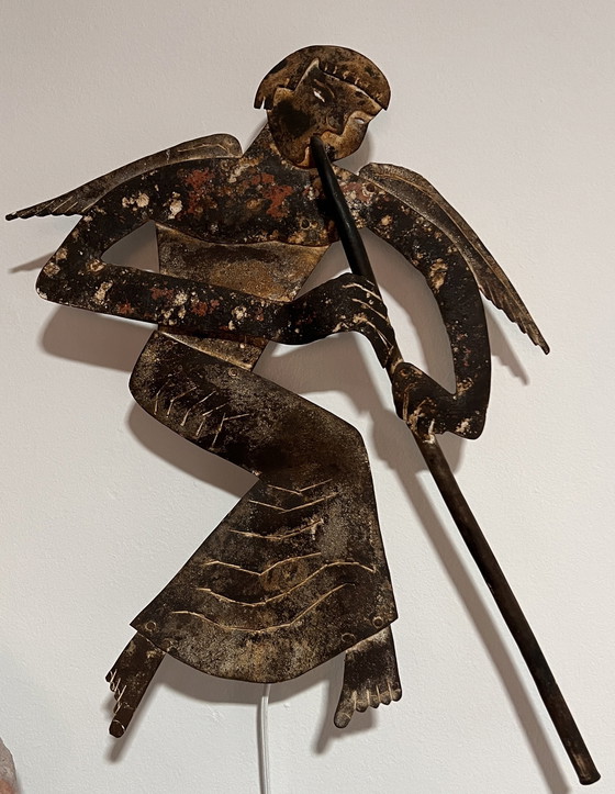 Image 1 of Gabriel Folk Art, weathervane , Antique Wall Light, Made Of Wrought Iron,