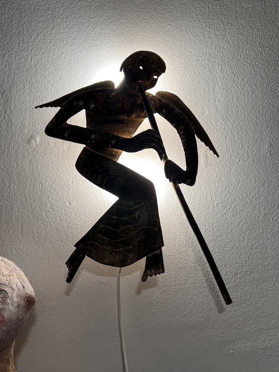 Image 1 of Gabriel Folk Art, weathervane , Antique Wall Light, Made Of Wrought Iron,