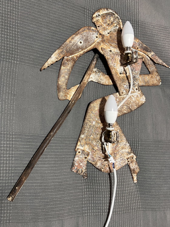 Image 1 of Gabriel Folk Art, weathervane , Antique Wall Light, Made Of Wrought Iron,