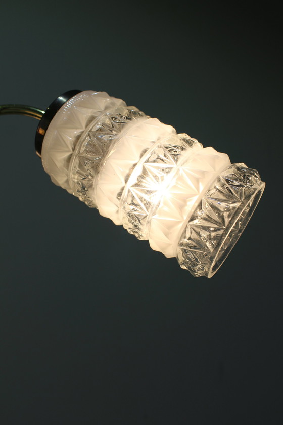 Image 1 of Lampada da soffitto vintage - 3 bracci, ottone, vetro, anni '50/'60