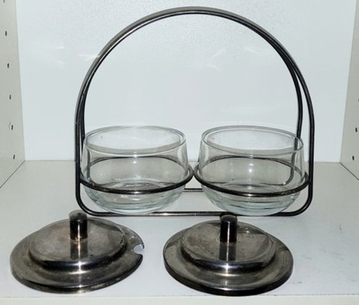 Silver-Plated Jam Jars With Stand, Set Of 3