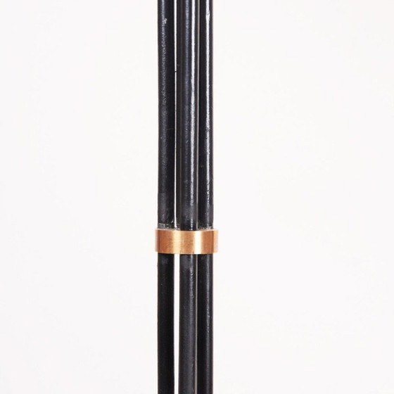 Image 1 of Vintage metal, brass and pleated fabric floor lamp on tripod base, Denmark 1950s