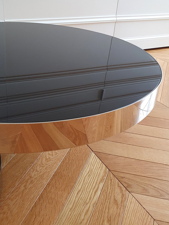 Image 1 of Round Swivel Coffee Table Polished Stainless Steel Mirror And Glass