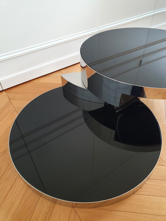 Image 1 of Round Swivel Coffee Table Polished Stainless Steel Mirror And Glass