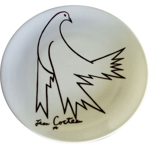 Vintage porcelain plate by Jean Cocteau, 1970
