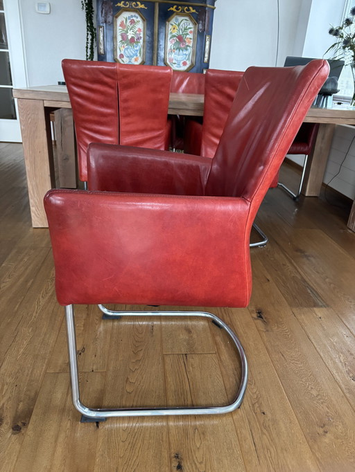 Leather Dining Chairs 6X Royal Red