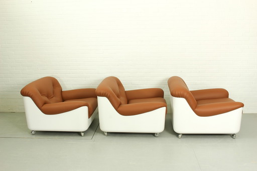 Space Age Fiberglass Lounge Chair In Cognac Leather, 1970S