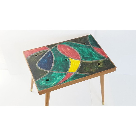 Image 1 of Vintage side table in ceramic and oak