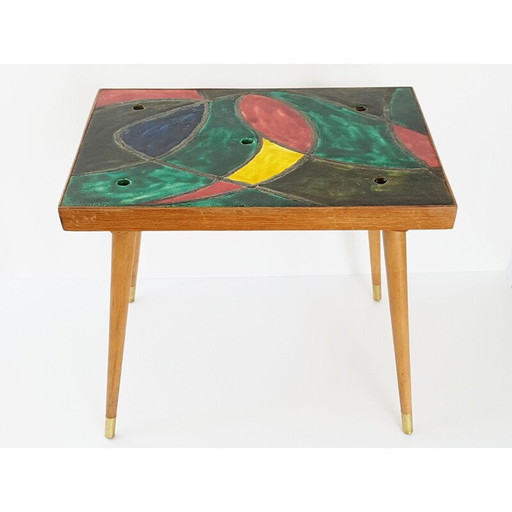 Tavolino vintage in ceramica e rovere