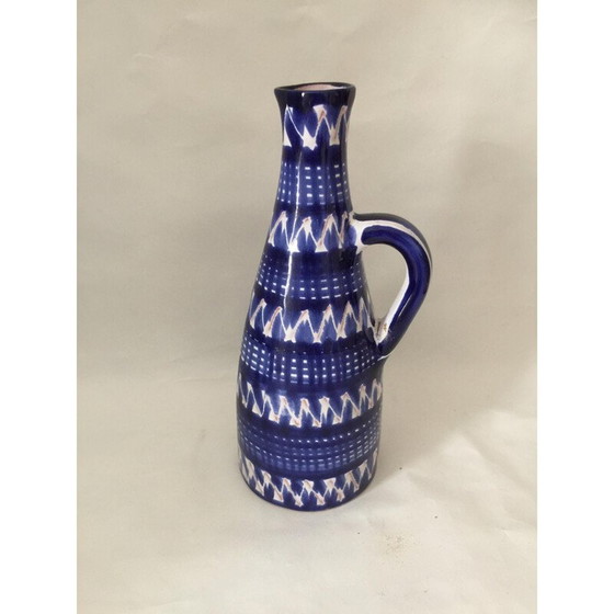 Image 1 of Vintage blue glazed earthenware vase by Robert Picault