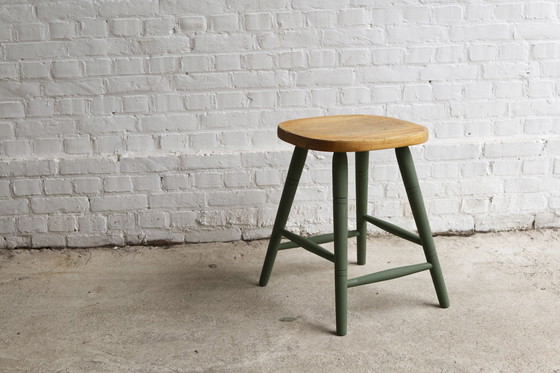 Image 1 of Milk painted pine stool, 1960's