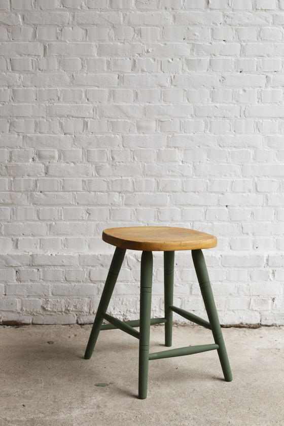 Image 1 of Milk painted pine stool, 1960's