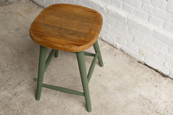 Image 1 of Milk painted pine stool, 1960's