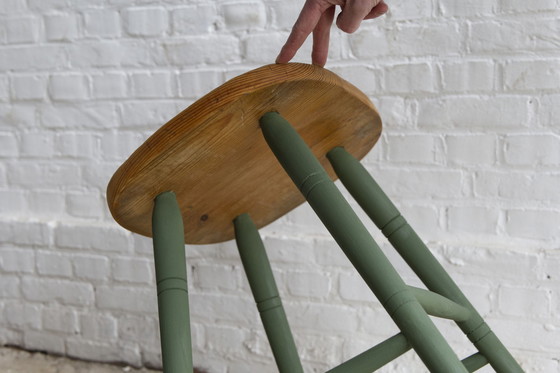 Image 1 of Milk painted pine stool, 1960's