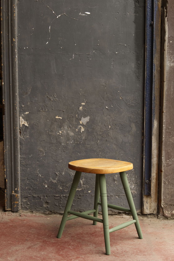 Image 1 of Milk painted pine stool, 1960's