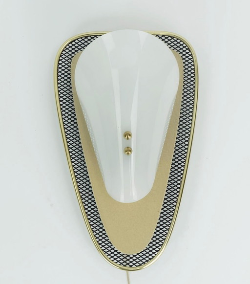 Very Beautiful 1950S Sconce Metal Mesh And Brass With White Acrylic Shade