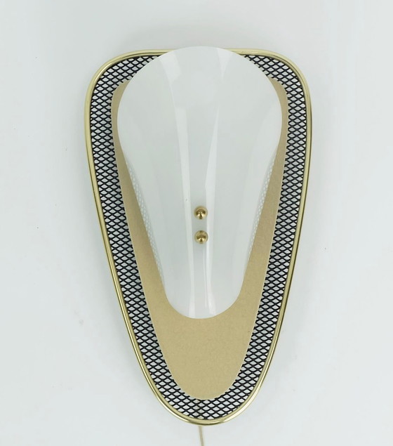 Image 1 of Very Beautiful 1950S Sconce Metal Mesh And Brass With White Acrylic Shade