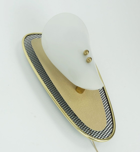 Image 1 of Very Beautiful 1950S Sconce Metal Mesh And Brass With White Acrylic Shade