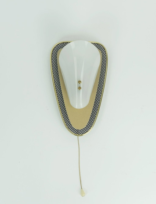 Very Beautiful 1950S Sconce Metal Mesh And Brass With White Acrylic Shade