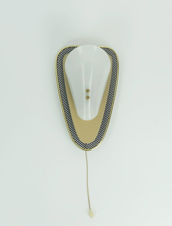 Image 1 of Very Beautiful 1950S Sconce Metal Mesh And Brass With White Acrylic Shade