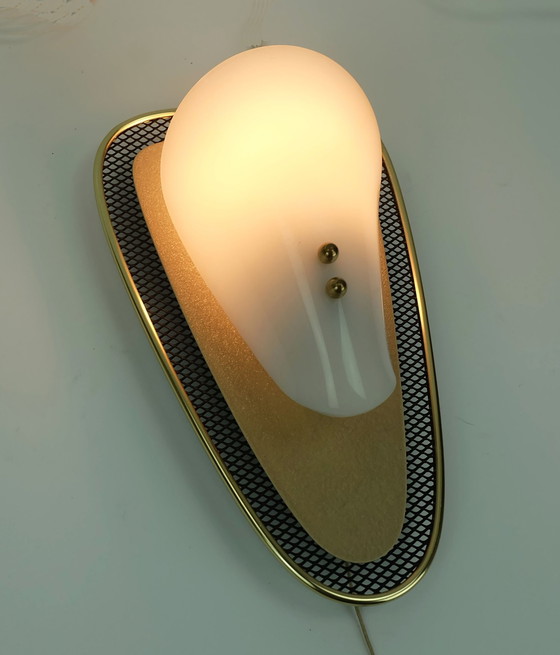 Image 1 of Very Beautiful 1950S Sconce Metal Mesh And Brass With White Acrylic Shade