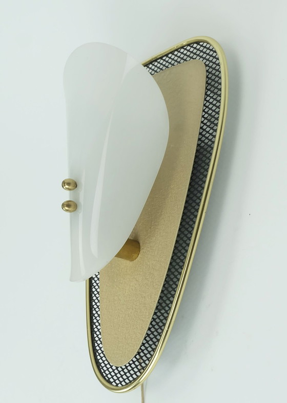 Image 1 of Very Beautiful 1950S Sconce Metal Mesh And Brass With White Acrylic Shade