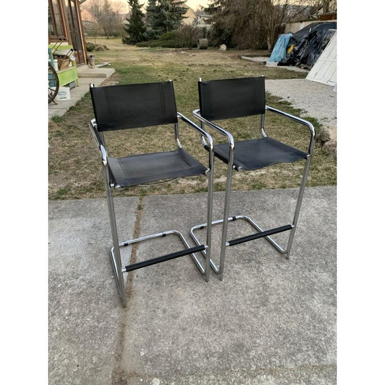 Image 1 of Pair of mid-century tubular bar stools