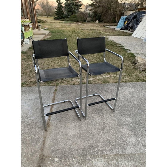 Image 1 of Pair of mid-century tubular bar stools