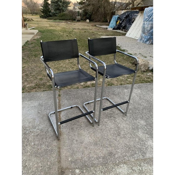 Image 1 of Pair of mid-century tubular bar stools