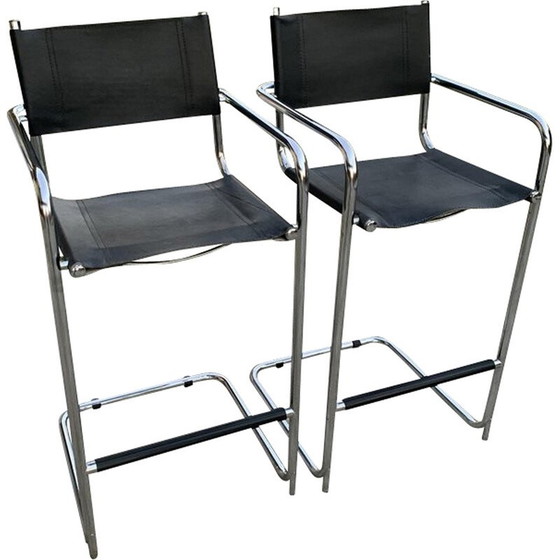 Image 1 of Pair of mid-century tubular bar stools