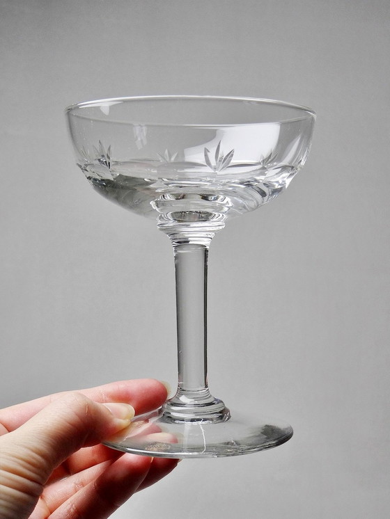 Image 1 of 5 Antique Champagne Cups Chased Crystal Glass