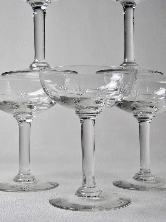 Image 1 of 5 Antique Champagne Cups Chased Crystal Glass