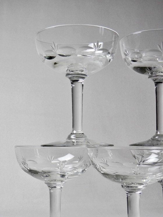 Image 1 of 5 Antique Champagne Cups Chased Crystal Glass