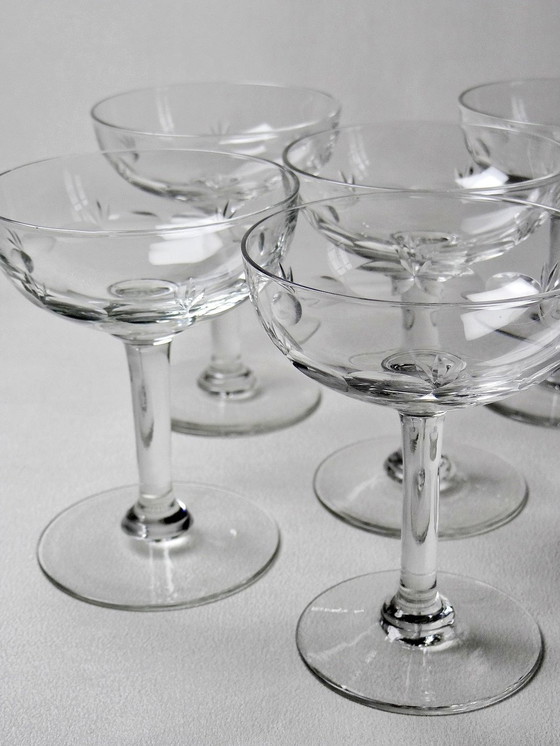 Image 1 of 5 Antique Champagne Cups Chased Crystal Glass