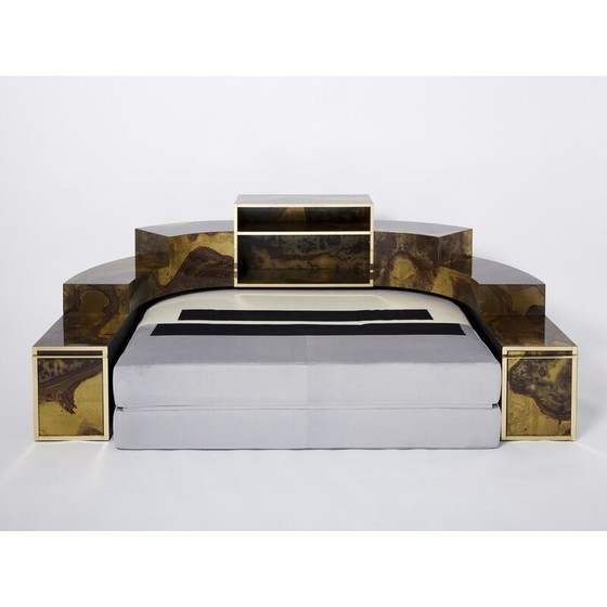 Image 1 of Vintage sofa bed in oxidized brass and velvet by Isabelle and Richard Faure for Maison Honoré, 1970
