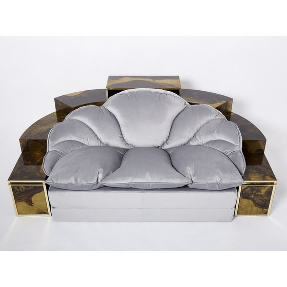 Image 1 of Vintage sofa bed in oxidized brass and velvet by Isabelle and Richard Faure for Maison Honoré, 1970
