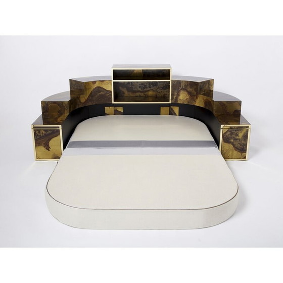 Image 1 of Vintage sofa bed in oxidized brass and velvet by Isabelle and Richard Faure for Maison Honoré, 1970
