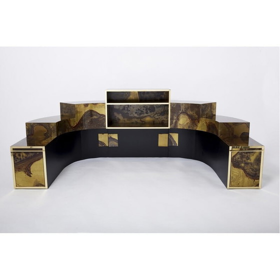 Image 1 of Vintage sofa bed in oxidized brass and velvet by Isabelle and Richard Faure for Maison Honoré, 1970