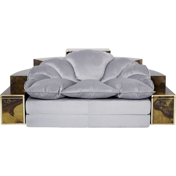 Image 1 of Vintage sofa bed in oxidized brass and velvet by Isabelle and Richard Faure for Maison Honoré, 1970