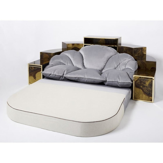 Image 1 of Vintage sofa bed in oxidized brass and velvet by Isabelle and Richard Faure for Maison Honoré, 1970