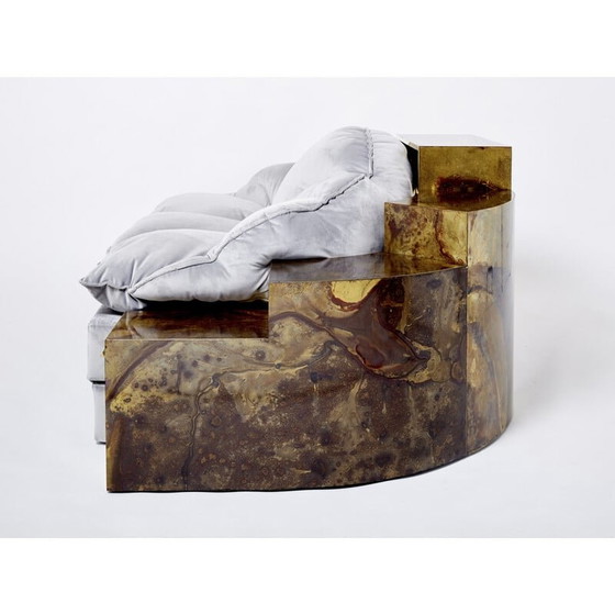 Image 1 of Vintage sofa bed in oxidized brass and velvet by Isabelle and Richard Faure for Maison Honoré, 1970