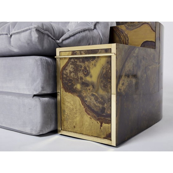 Image 1 of Vintage sofa bed in oxidized brass and velvet by Isabelle and Richard Faure for Maison Honoré, 1970