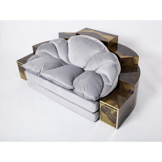 Image 1 of Vintage sofa bed in oxidized brass and velvet by Isabelle and Richard Faure for Maison Honoré, 1970