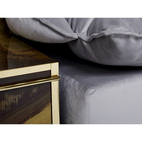 Image 1 of Vintage sofa bed in oxidized brass and velvet by Isabelle and Richard Faure for Maison Honoré, 1970