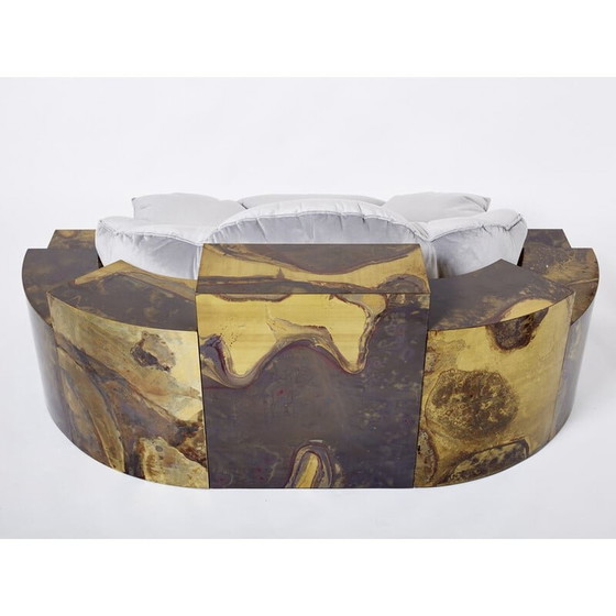 Image 1 of Vintage sofa bed in oxidized brass and velvet by Isabelle and Richard Faure for Maison Honoré, 1970